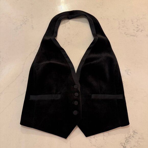 Express Velvet Button Front Halter Tuxedo Blazer Vest + Pants - Picture 8 of 9